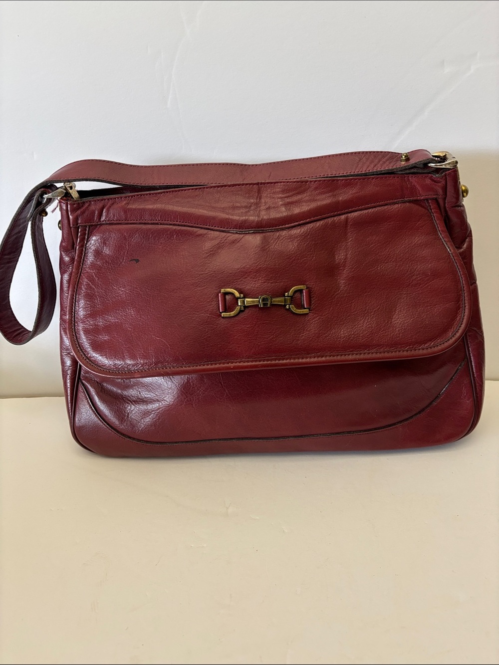 Etienne Aigner Burgundy Oxblood Leather Shoulder Bag with Gold Accent